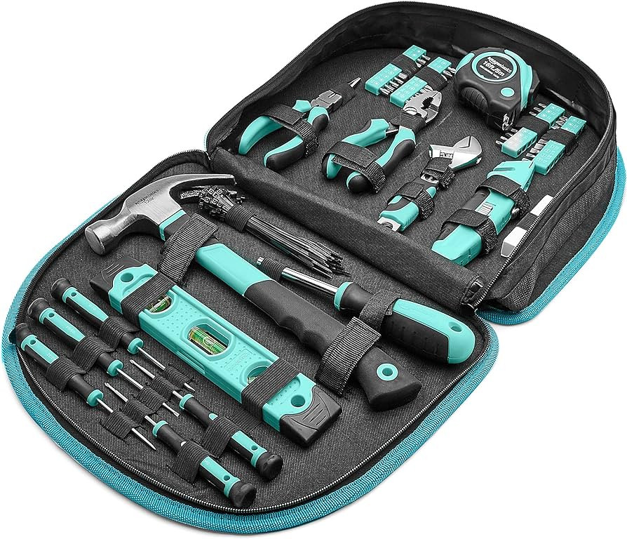 Amazon Basics Tool Set With Easy Carrying Round Pouch, 104-Piece, Turquoise, 14.4 x 11.4 x 3 inch... | Amazon (US)