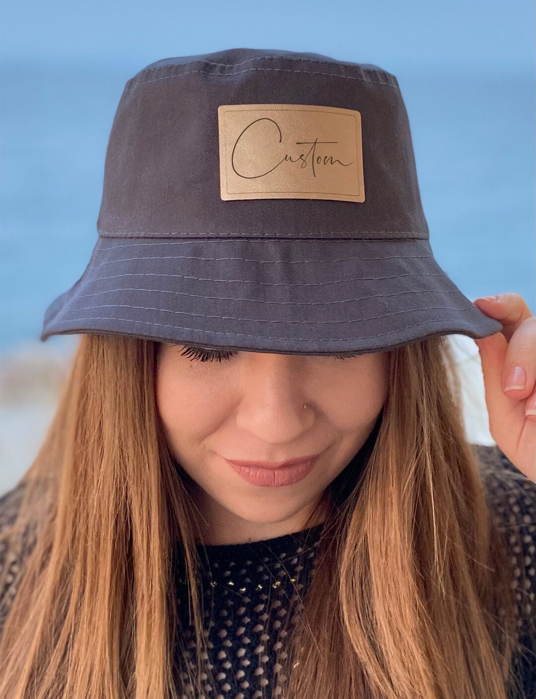 Personalized Bucket Hat, Custom Summer Bucket Hat, Leather Patch Bucket Hats, Customized Summer H... | Etsy (US)