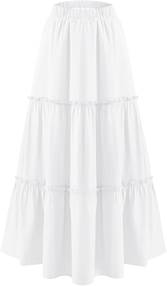 BOMAROLAN Women's Boho Maxi Skirts Summer A Line Long Skirts Ruffle Swing Beach Skirts for Women | Amazon (US)