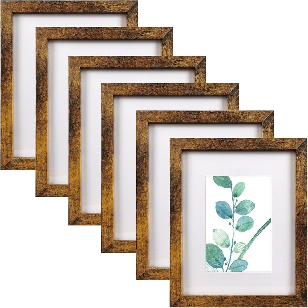 8x10 Picture Frame Brown Set of 6, Display Pictures 5x7 With mat or 8x10 Without Mat | Amazon (US)
