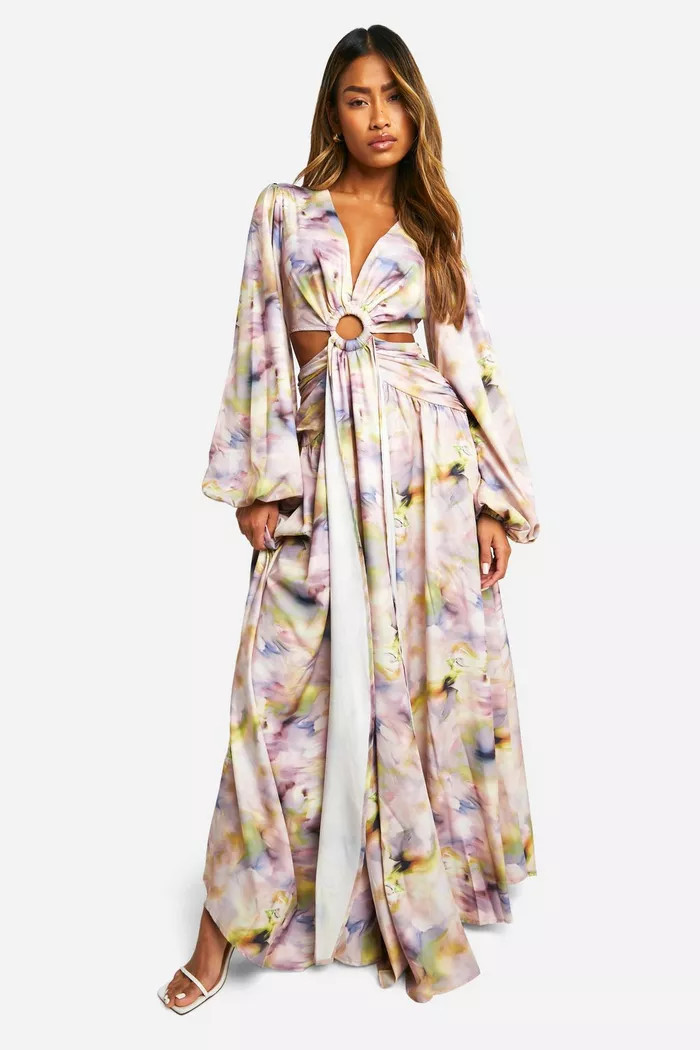 Blurred Print Cut Out Ring Detail Maxi Dress | boohoo (US & Canada)