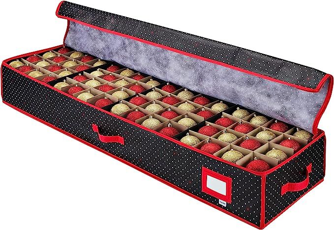 CLOZZERS Under Bed Christmas Ornament Storage Box Storage, Adjustable Dividers Stores up to 128 O... | Amazon (US)