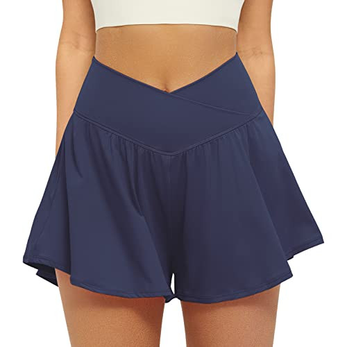 FireSwan Crossover Athletic Shorts for Women 2 in 1 Flowy Running Shorts with Pockets Spandex But... | Amazon (US)