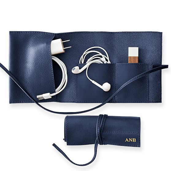Leather Charger Roll Up, Navy | Mark and Graham