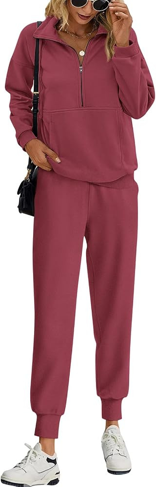 PRETTYGARDEN Long Sleeve Half Zip Sweatsuits Women 2 Piece Outfit Fall Casual Sweatshirt Sweatpan... | Amazon (US)