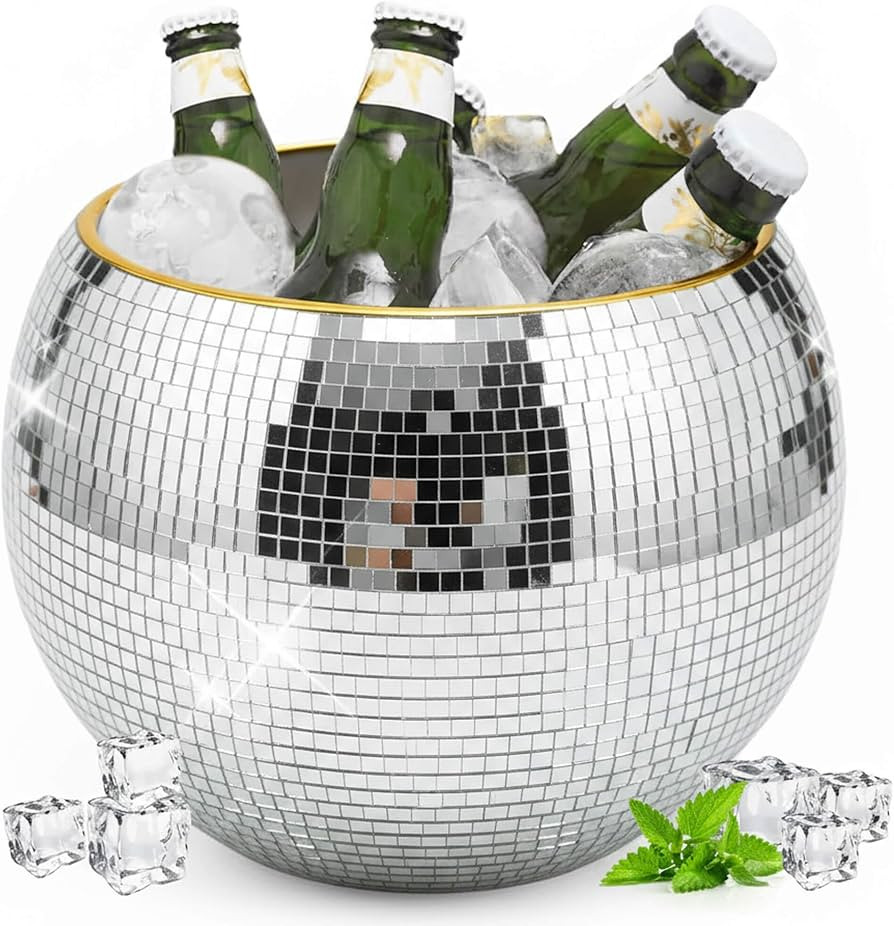 9.8 Inch Disco Ball Ice Bucket, Mirror Silver Cooler for Wine, Beer & Champagne, Perfect Retro Pa... | Amazon (US)