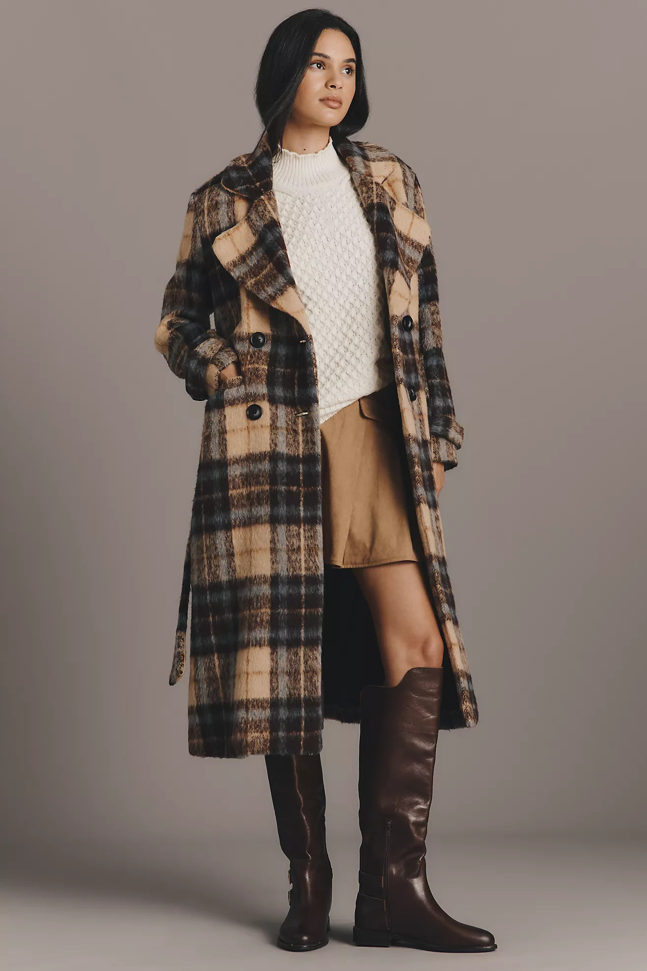 Siempre Olivia Long Plaid Coat | Anthropologie (US)