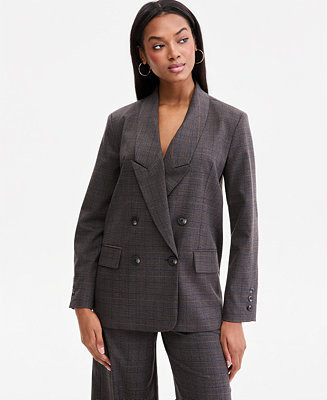 Women's Plaid Peak-Lapel Double-Breasted Blazer | Macy's
