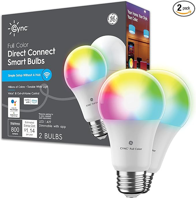 GE CYNC Smart Light Bulbs with Bluetooth and Wifi, Alexa and Google Home Compatible, Full Color C... | Amazon (US)