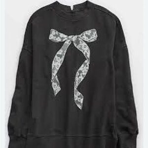 Aerie Black Oversized Sweatshirt with White Bow Design S | Poshmark
