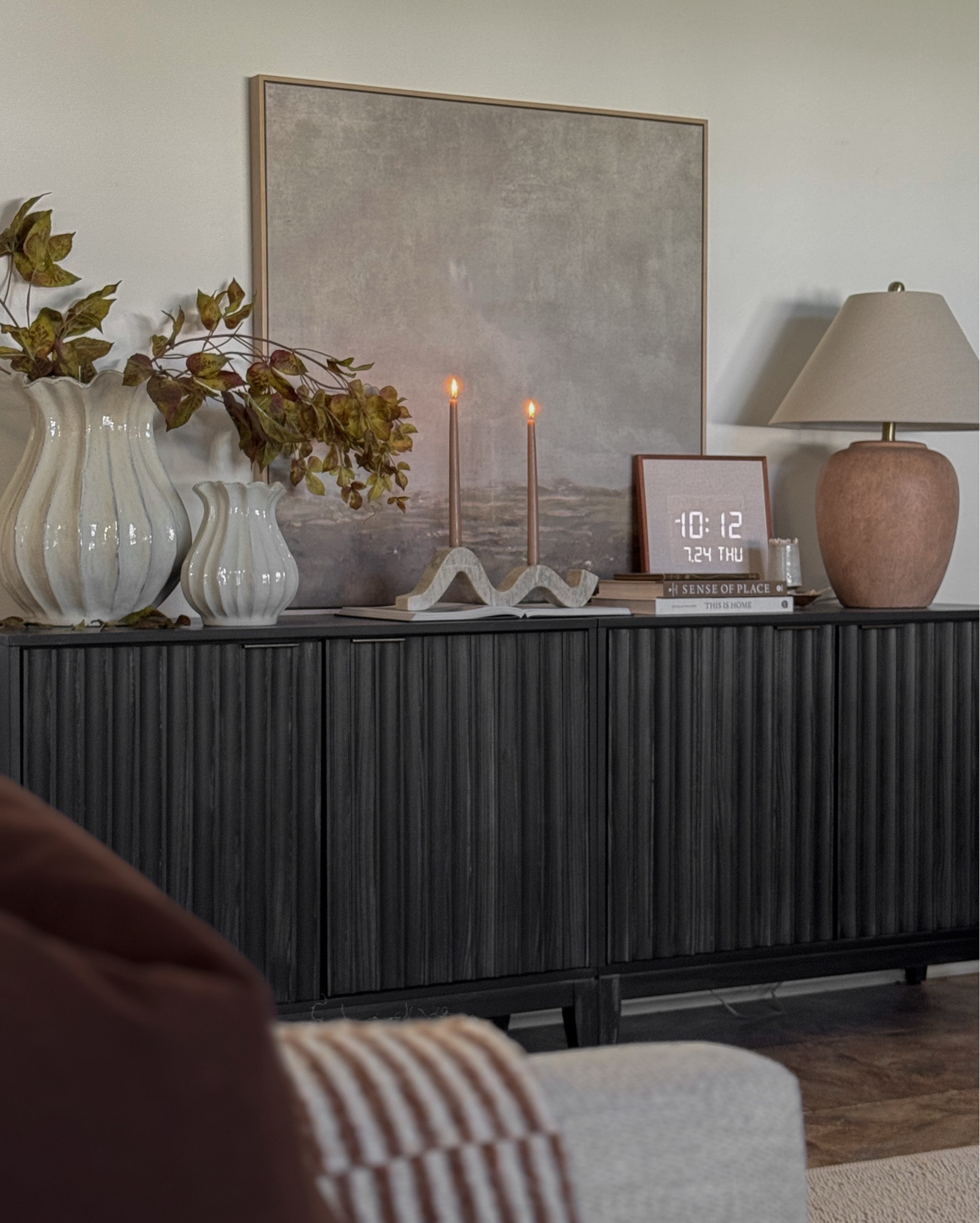 Fall decor, hearth and hand, target home decor, fall stems, console table styling, console table decor, sideboard decor, sideboard styling