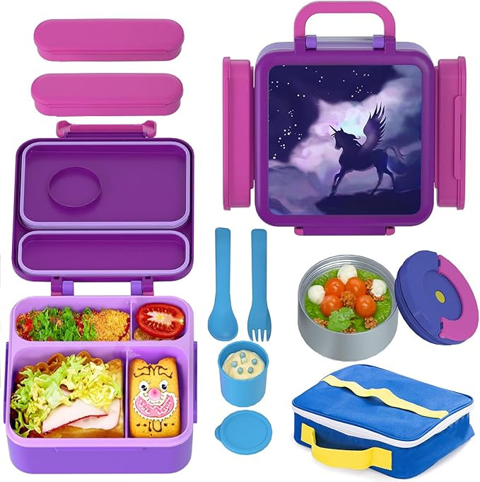 Bento Box for Kids - Insulated Lunch Box with Thermos for School, Leak-Proof Kids Lunch Box with ... | Amazon (UK)