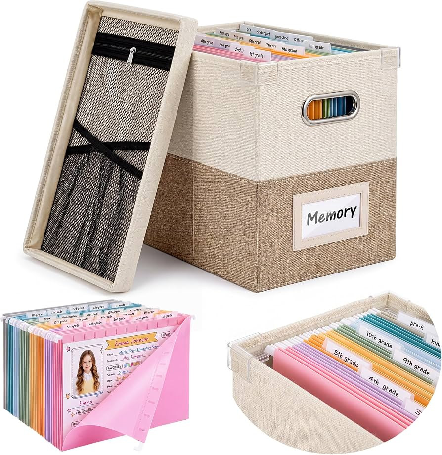 1 Set School Memory Box Organizer, School Keepsake Organizer K-12,Beige | Amazon (US)