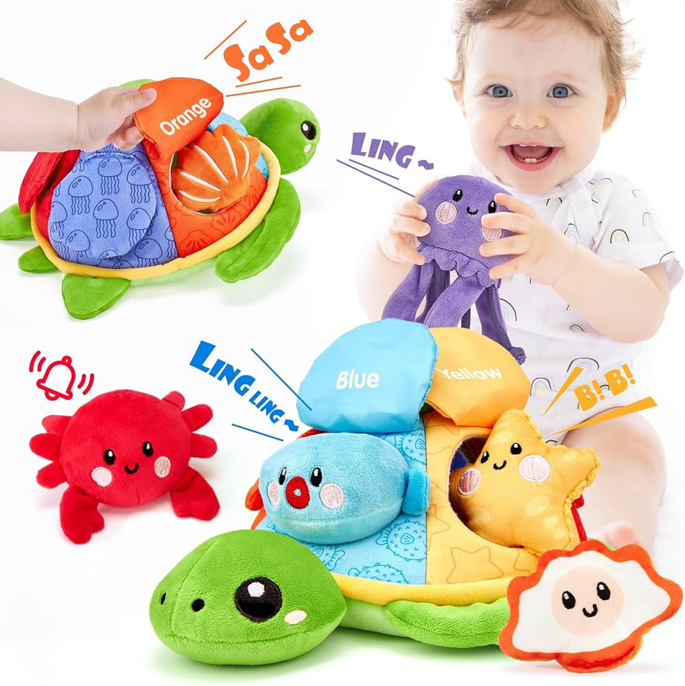 hahaland Montessori Toys for Babies 6-12 Months-6 PCS Stuffed Animals Baby Activity Soft Crinkle ... | Amazon (US)