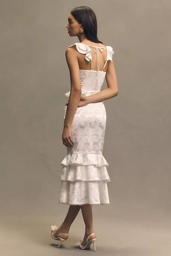 V. Chapman Violet Corset Ruffled Tiered Hem Midi Dress By V. Chapman in White Size 4 | Anthropologie (US)