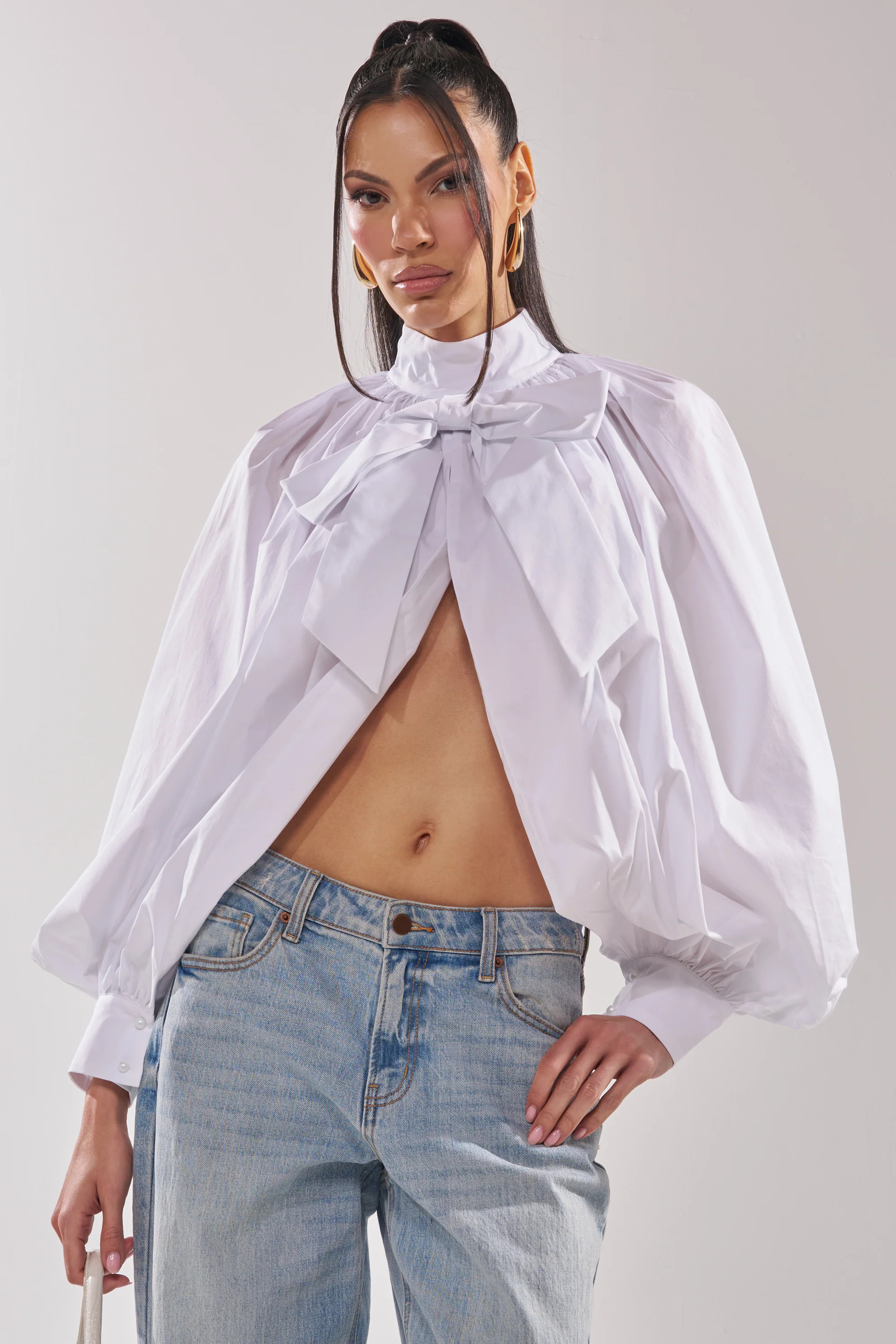 BLACK TIE AFFAIR BLOUSE IN WHITE | AKIRA