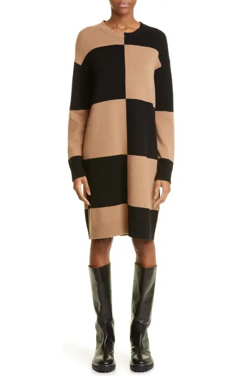 Max Mara Baiocco Colorblock Long Sleeve Wool & Cashmere Sweater Dress in Camel at Nordstrom, Size Sm | Nordstrom