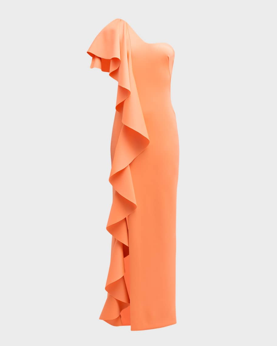 Percy One-Shoulder Ruffle Column Gown | Neiman Marcus