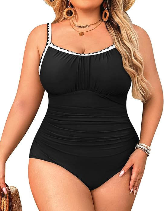 Aqua Eve Plus Size Swimsuit for Women Tummy Control One Piece Bathing Suit Vintage Swimwear | Amazon (US)