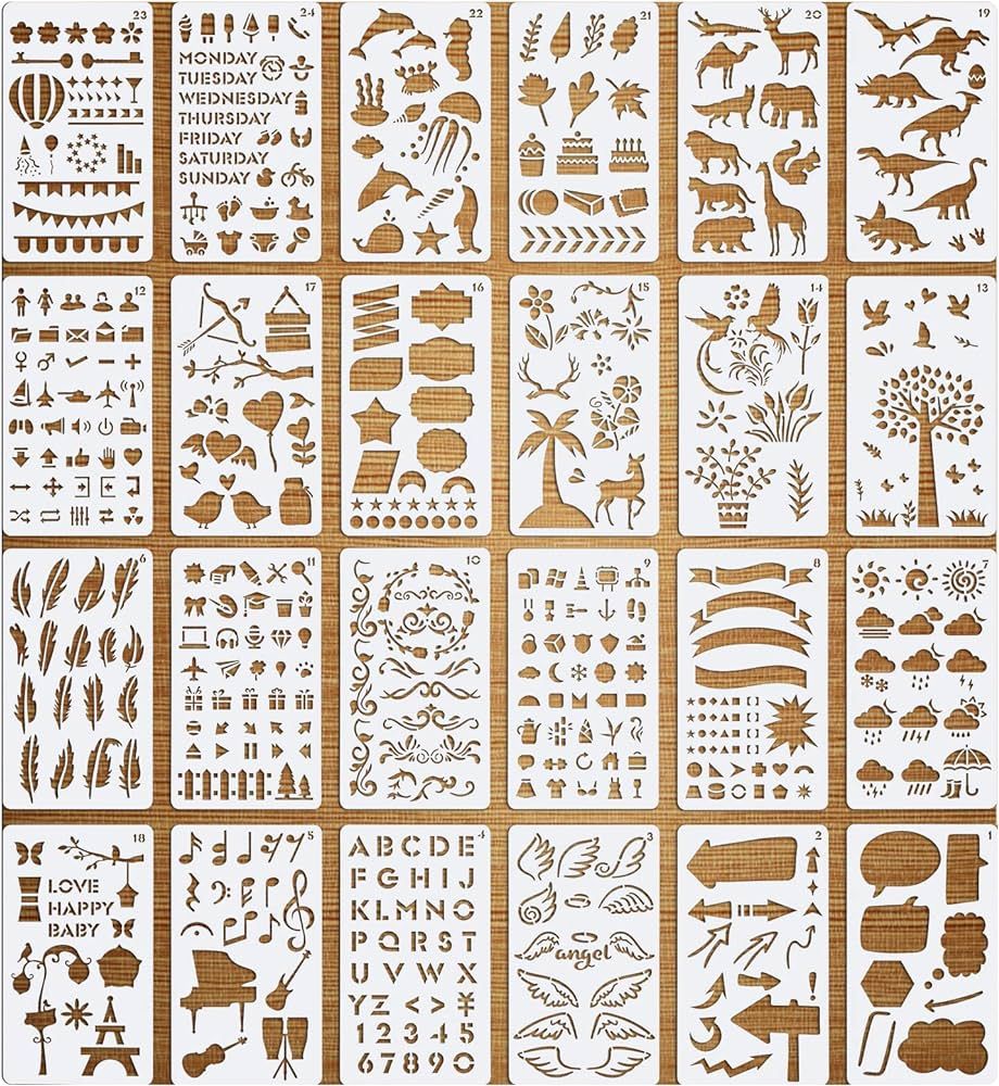 VETPW 24 Pcs Assorted Drawing Painting Template Journaling Stencils Set, Reusable Shapes Stencils... | Amazon (CA)