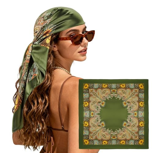 Large Square Head Scarf Bandana - 35" Satin Hair Scarf for Women Like Silk Scarf Fashion Hair Wra... | Amazon (US)