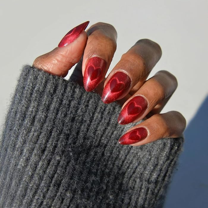 Valentines Day Glamnetic Press On Nails - Sent With Love | Short Almond Fake Nails in Bright Red ... | Amazon (US)