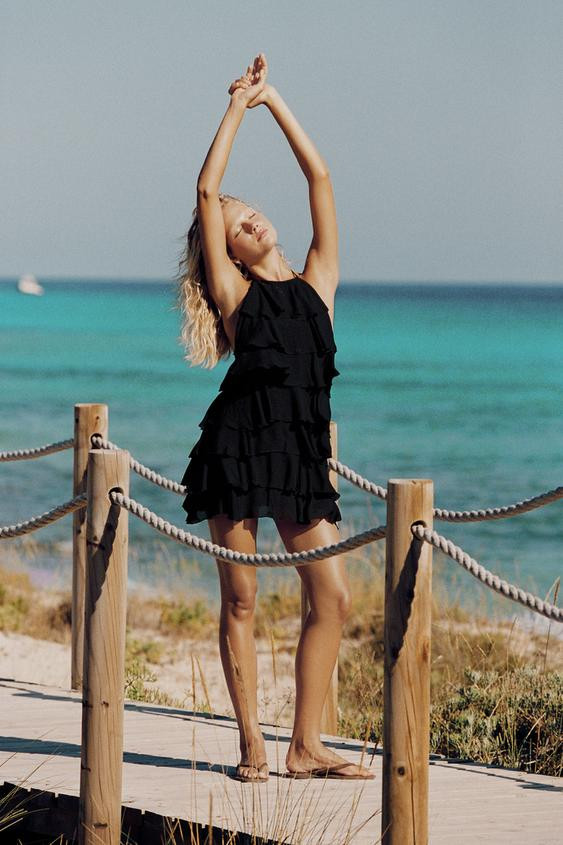 Zara - Halter Mini Dress With Ruffles - Black - Xl - Woman | Zara UK