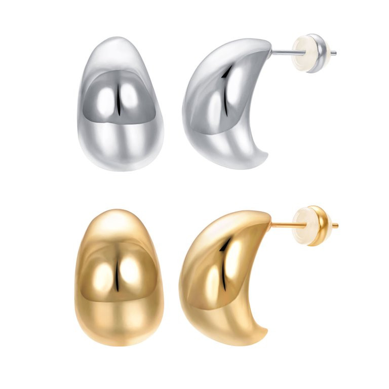 Yoursfs 2Pcs Chunky Gold Hoop Earrings 14K Gold Plated Teardrop Earrings for women Lightweight St... | Walmart (US)