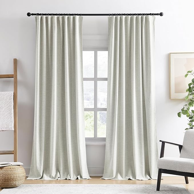 Linen Blend Blackout Curtains 120 Inch Long 2 Panels Set,Rod Pocket Back Tab Farmhouse Track Syst... | Amazon (US)