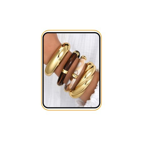 Gold Bracelet Stack For Women, 3Pcs Jade Vintage Chunky Stackable Stretch Boho Western Adjustable Bracelet Stacks Statement Dainty Tarnish Free Waterproof Jewelry Gift (Gold-4Pcs) | Amazon (US)