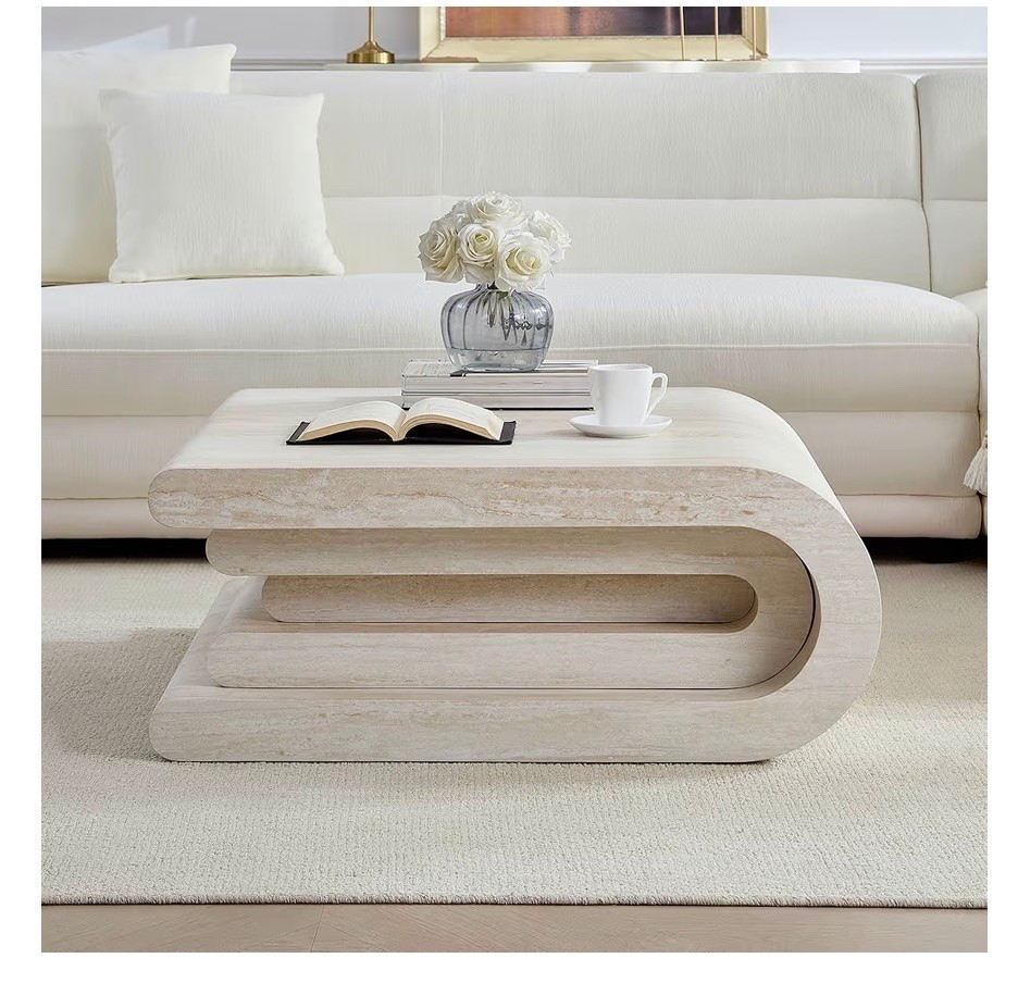 Square Faux Travertine Pattern Coffee Table for Living Room, Modern Design Irregular Table with Layered Base

#LTKHome #LTKSaleAlert