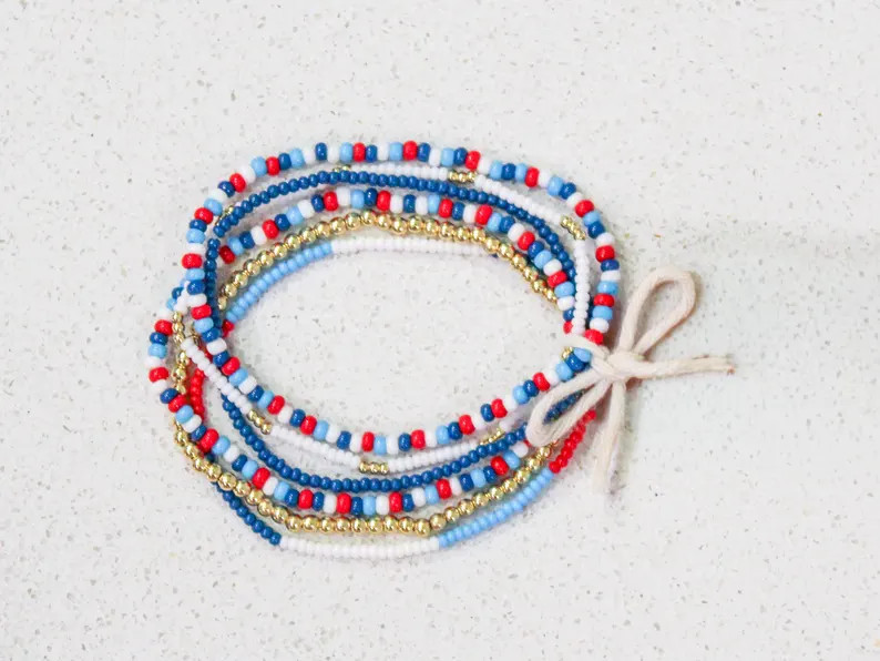 University in Oxford, Mississippi-Inspired Dark Blue, Red, Light Blue, & White Bitsy Bracelet Gif... | Etsy (Global)