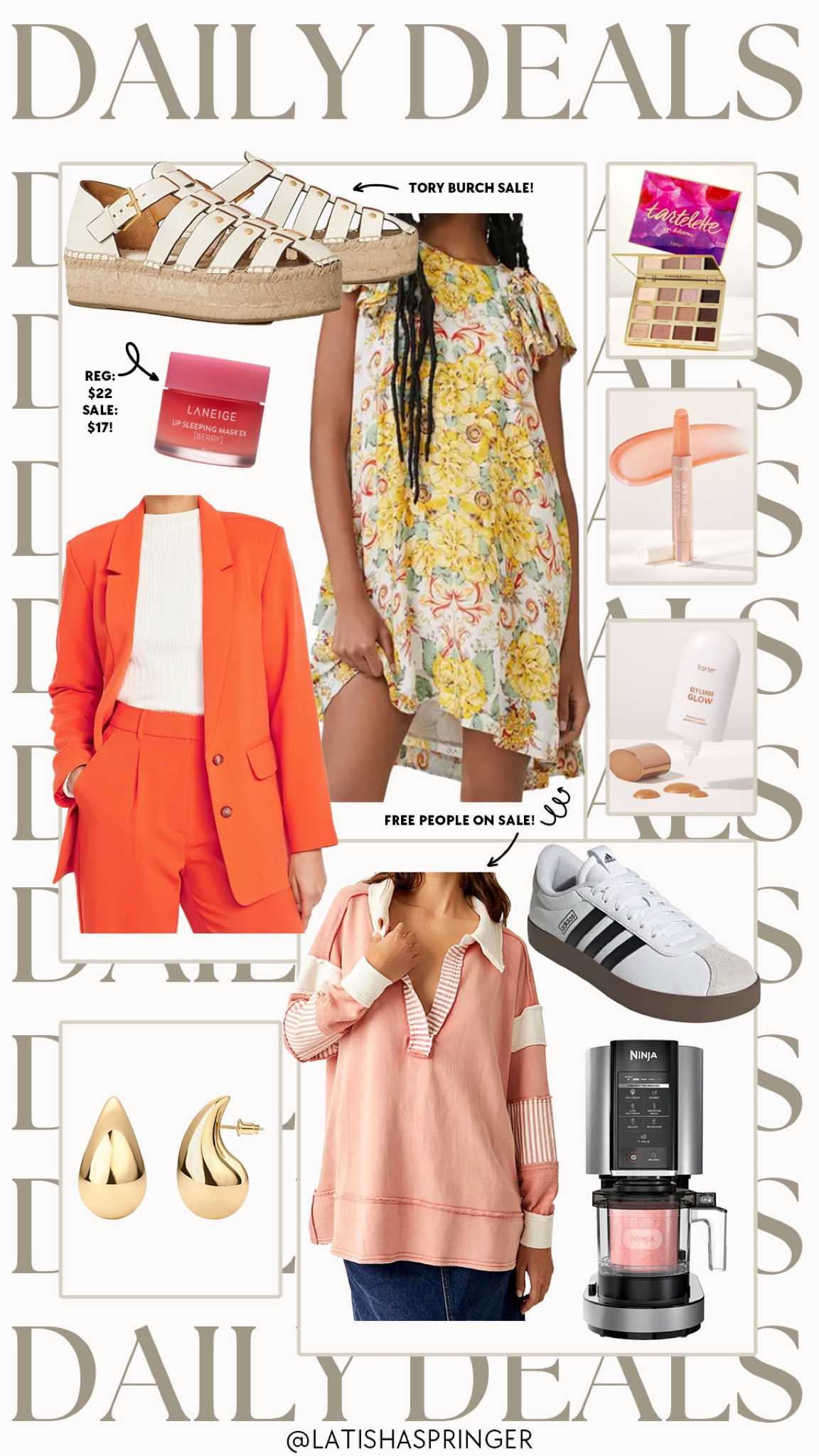 Daily deals! Free People deals, 25% off Tarte, adidas on sale and more!

#dailydeals

Spring dress. Free people floral dress. Tarte favorites. Tarte sale. Adidas platform sneakers. Free people tunic sweatshirt. Spring blazer. Laneige sale. Tory Burch sale. Gold Amazon earrings. Ninja creami on sale  

#LTKfindsunder100 #LTKSeasonal #LTKsalealert