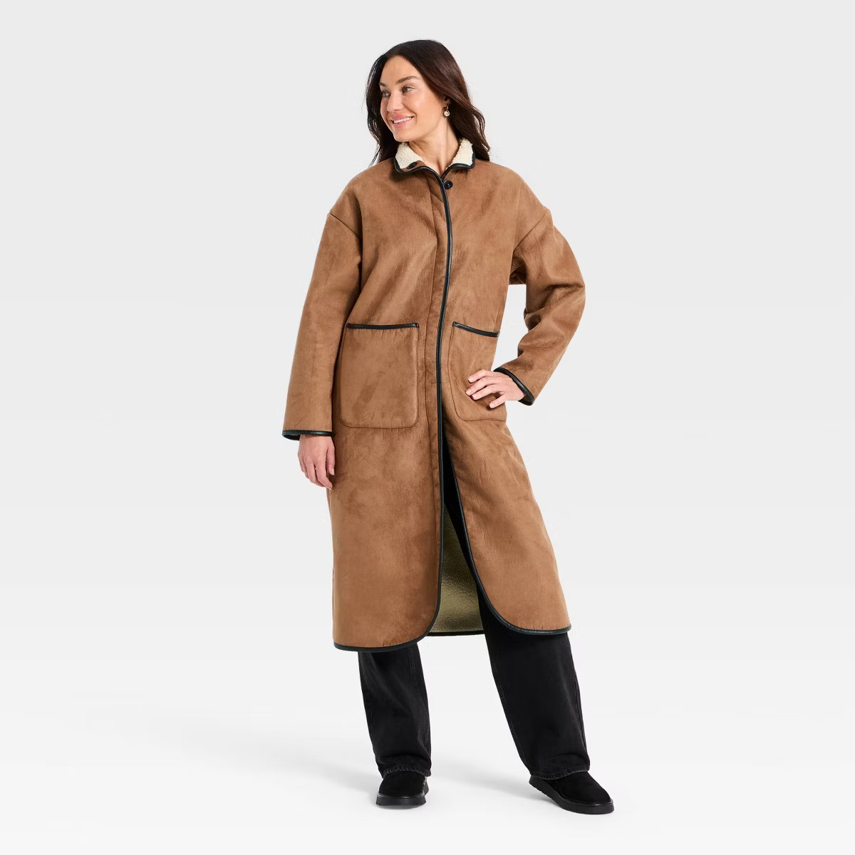 Women's Faux Suede Long Coat - Universal Thread™ Tan | Target
