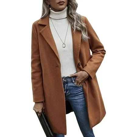 QUYUON Women Winter Jacket Casual Long Sleeve Loose Fashion Buttons Solid Coat Thermal Lined Jacket Brown S | Walmart (US)