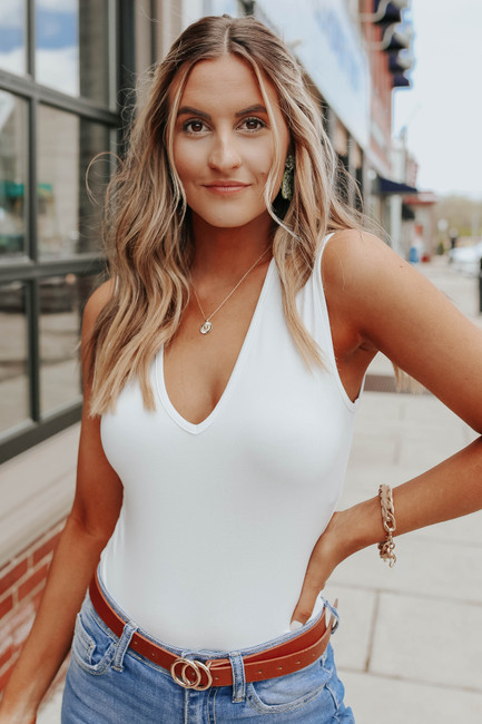 Bayside V-Neck White Bodysuit - FINAL SALE | Magnolia Boutique