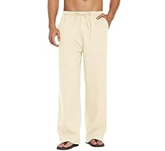COOFANDY Mens Linen Loose Pant Lightweight Elastic Waist Trouser Yoga Beach Pant | Amazon (US)
