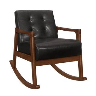 Lazzara Odelle Dark Brown Faux Leather Solid Wood Rocking Chair 1049DB-1 - The Home Depot | The Home Depot