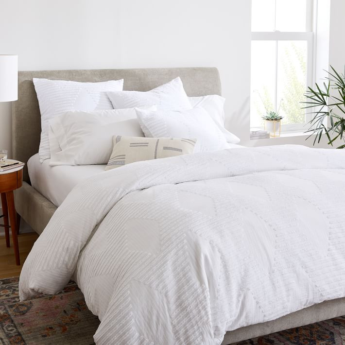 Organic Cotton Clipped Jacquard Diamond Duvet Cover & Shams | West Elm (US)