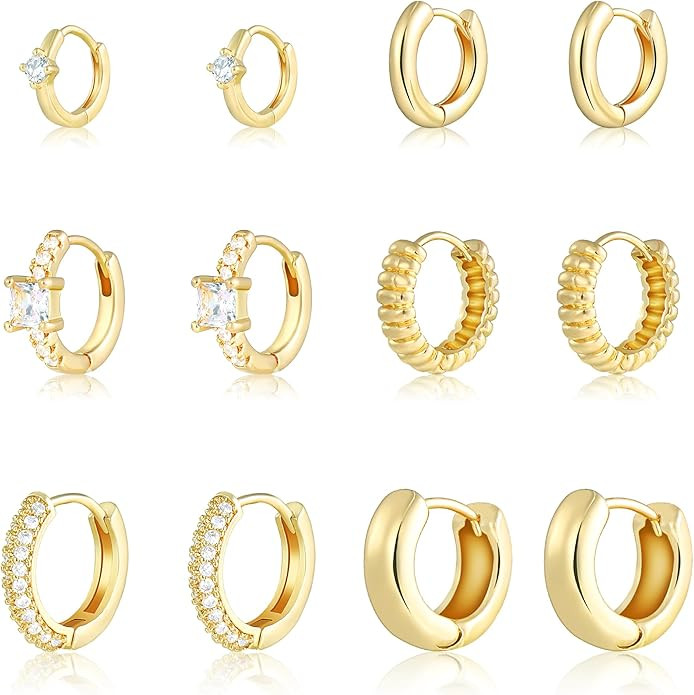 Wgoud Small Gold Hoop Earrings Set for Women, 6 Pairs 14K Gold Plated Hypoallergenic Lightweight ... | Amazon (US)