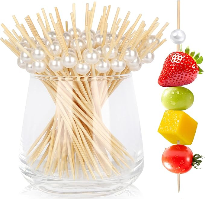 200 Cocktail Picks, White Pearl Fancy Toothpicks for Appetizers Drinks Fruit Food, 4.7 IN Long Ba... | Amazon (US)