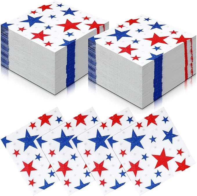 Nuanchu 200 Pcs American Flag Napkins 4th of July Patriotic Red White and Blue Disposable Paper C... | Amazon (US)