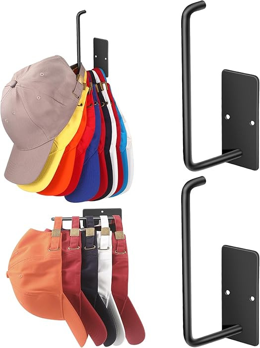 Hat Racks for Baseball Caps 2 Pack, Stainless Steel Adhesive Hat Hanger Hooks Holder for Wall, Mu... | Amazon (US)