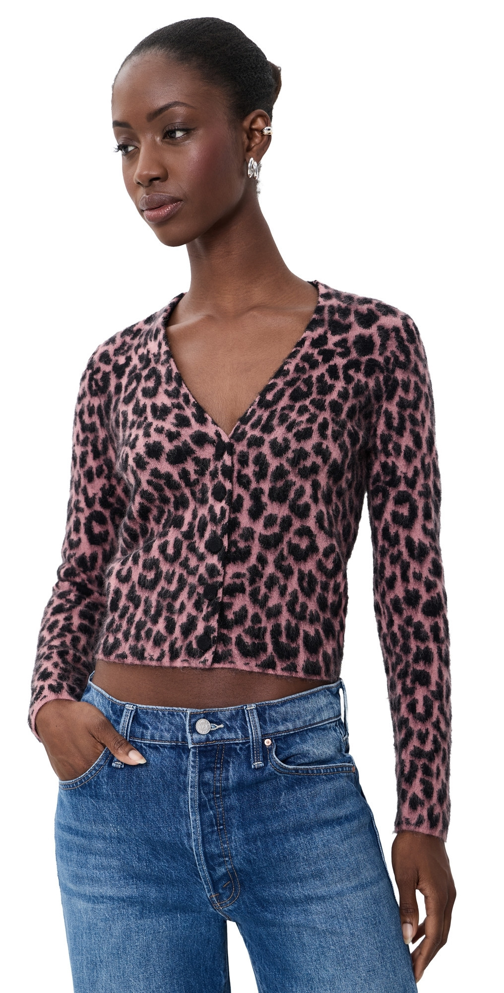 MOTHER The Baby Peek-A-Boo Cardigan Black/Pink XL | Shopbop