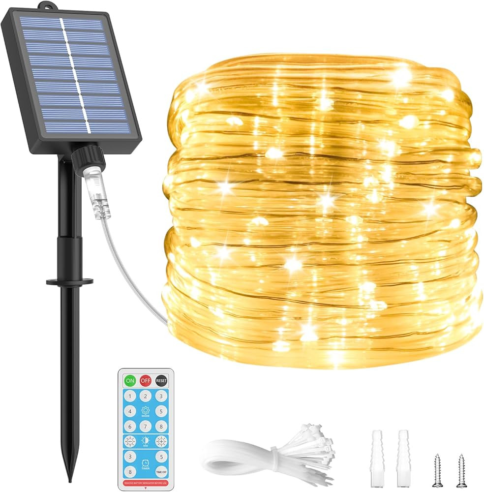ICRGB Solar Rope Lights, 120LED/39FT Solar IP67 Waterproof Rope Lights with Remote Control, 8 Mod... | Amazon (US)