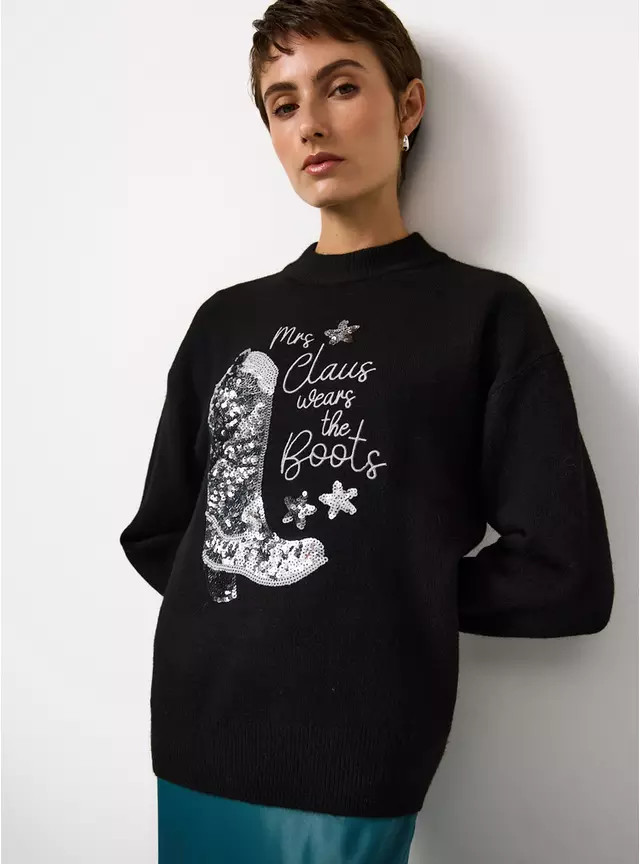 Christmas Sequin Cowboy Boots Knitted Jumper 14 | Tu Clothing