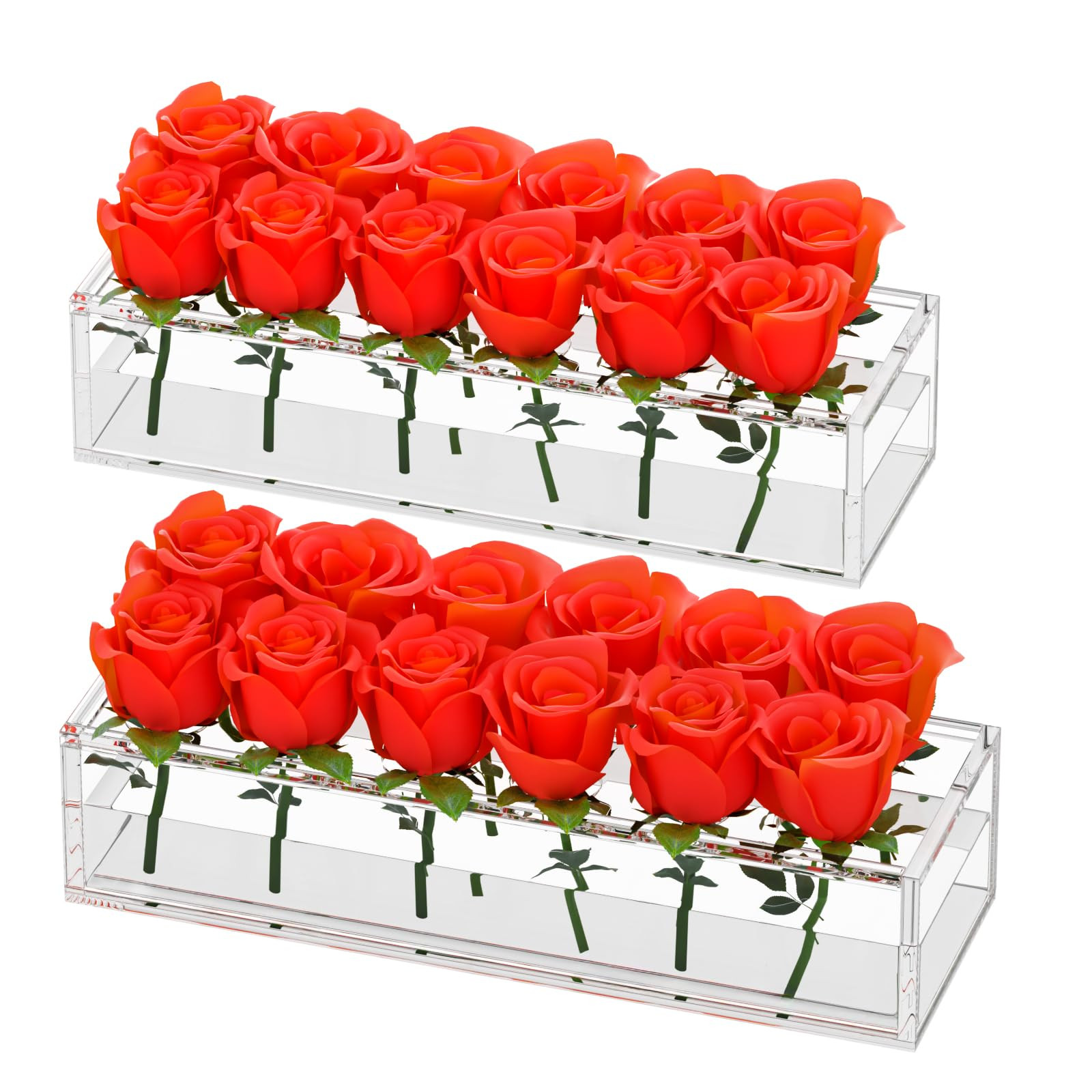 2 Packs Acrylic Vase for Centerpiece, 24 Inches Rectangular Acrylic Flower Vase, Clear Flower Vas... | Amazon (US)