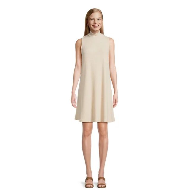 Time and Tru Women's Knit Swing Dress with Mock Neck, Sizes XS-XXXL | Walmart (US)