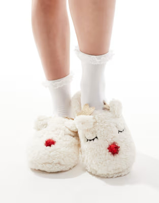 SEQWL reindeer slippers in cream | ASOS (Global)