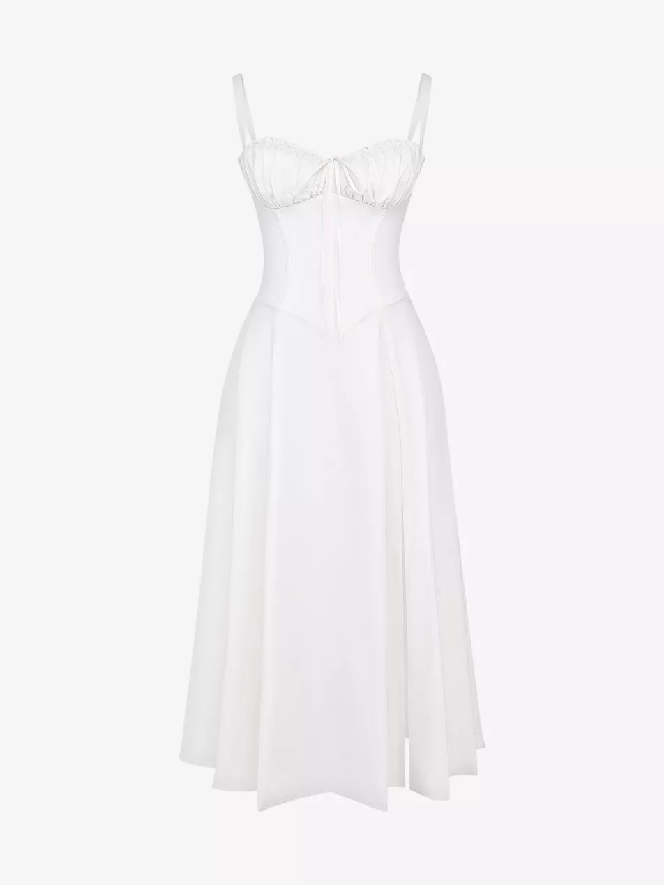 Carmen gathered-cup stretch cotton-blend midi dress | Selfridges